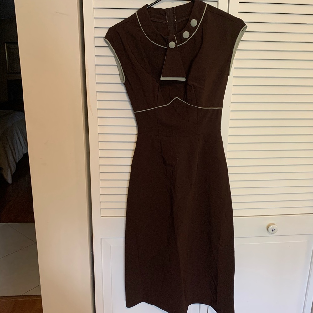 Stop Staring Brown and Light Blue Dress